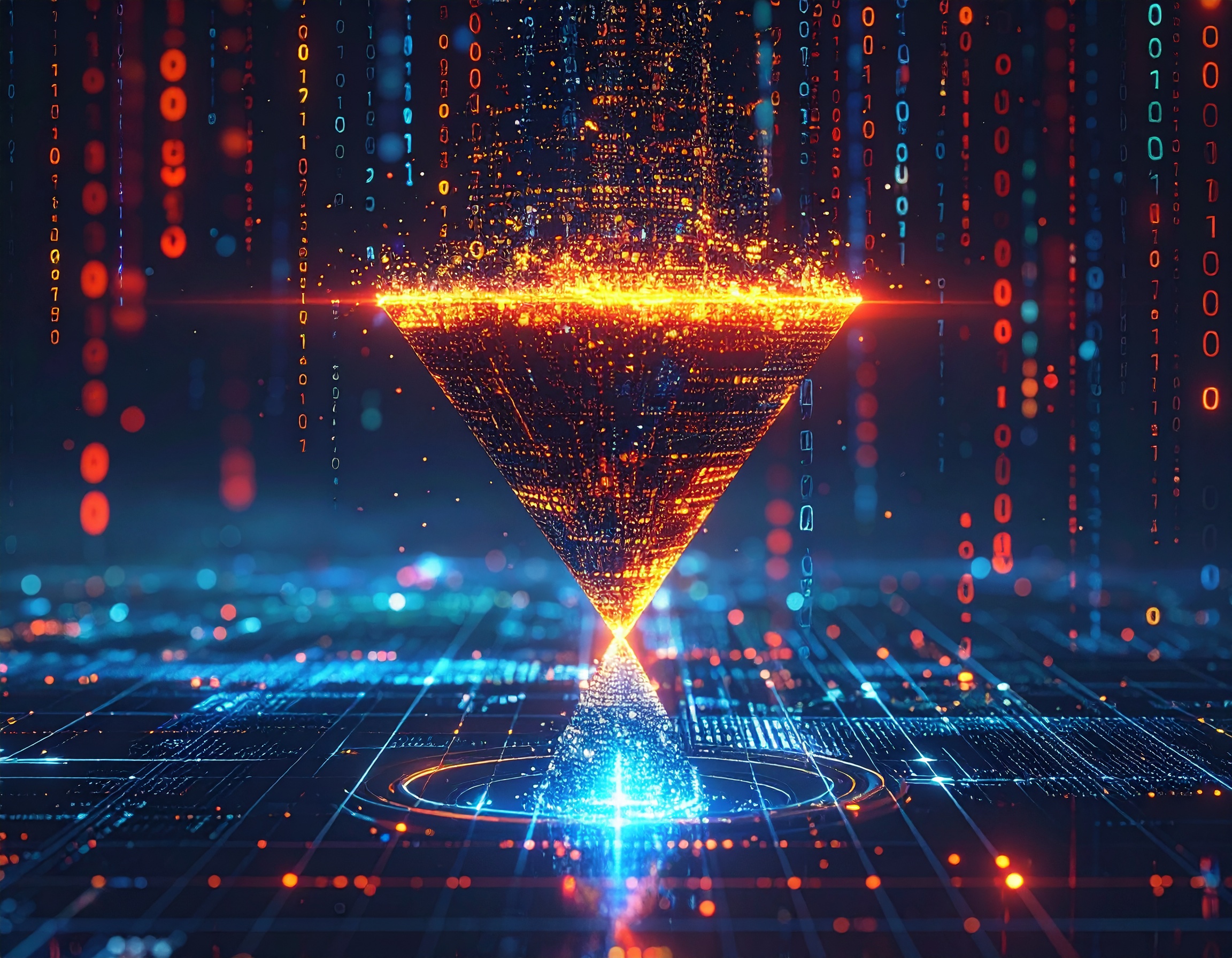 AI prompt: A filter with data flowing through it, getting more refined